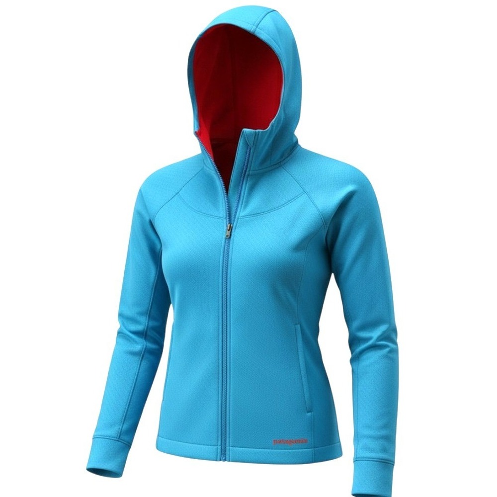 Patagonia Adze Hybrid Hoody Jacket Womens S Blue Chevron Fleece Lined Softshell